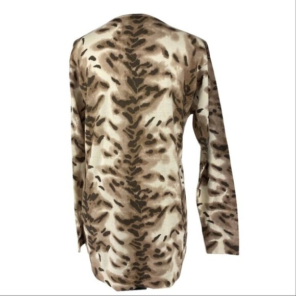 Adrienne Vittadini Women's Tan Animal Print Wool V-Neck Tunic‎ Sweater M/C38 - Picture 6 of 9
